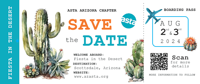 Information about Fiesta in the Desert XIX in the style of a boarding pass with printed cacti